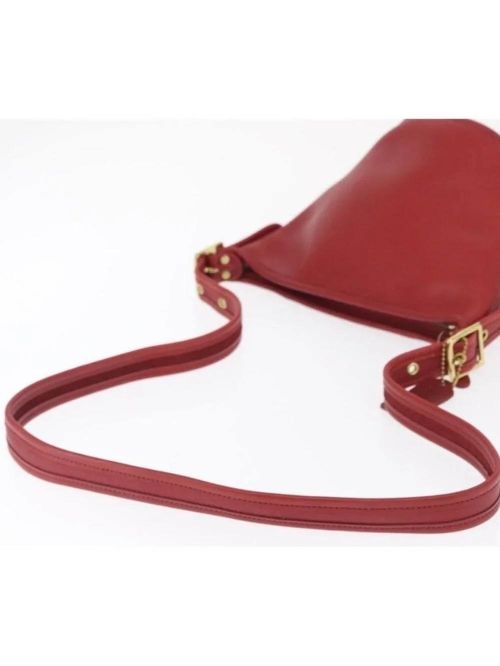 Authentic Coach Shoulder Bag Leather Red Gold